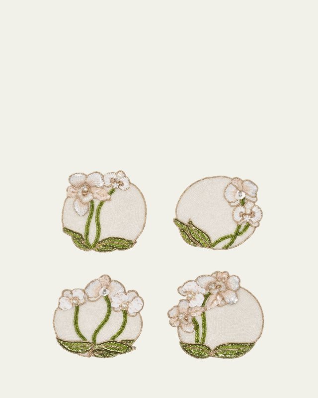 Orchid Beaded Coasters, Set of 4